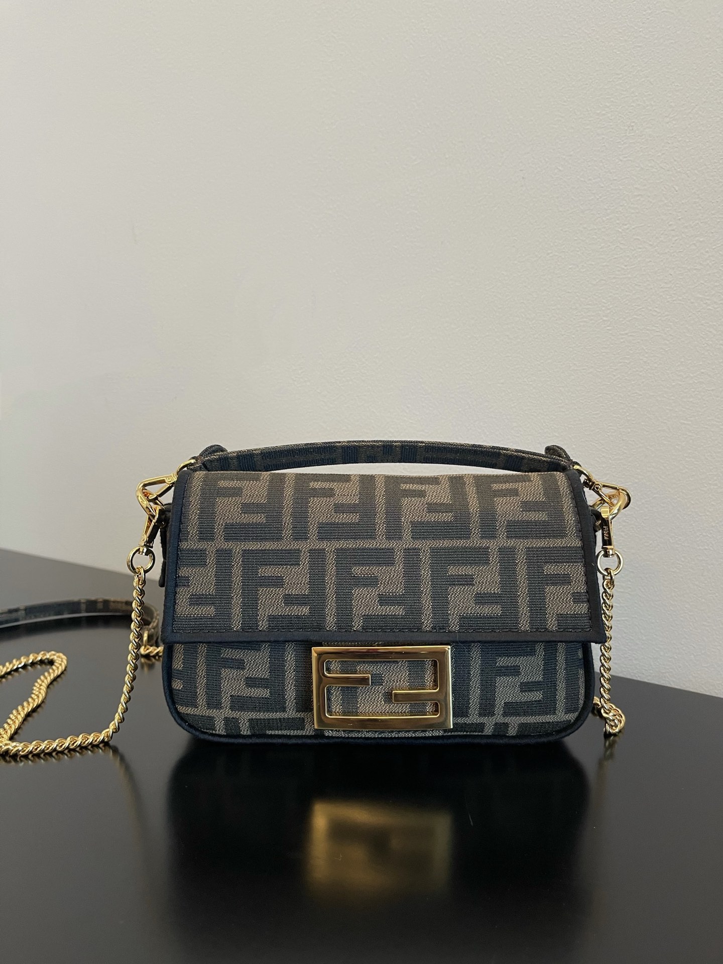 Fendi Mini Baguette FF Chenille Shoulder Bag Dark Coffee